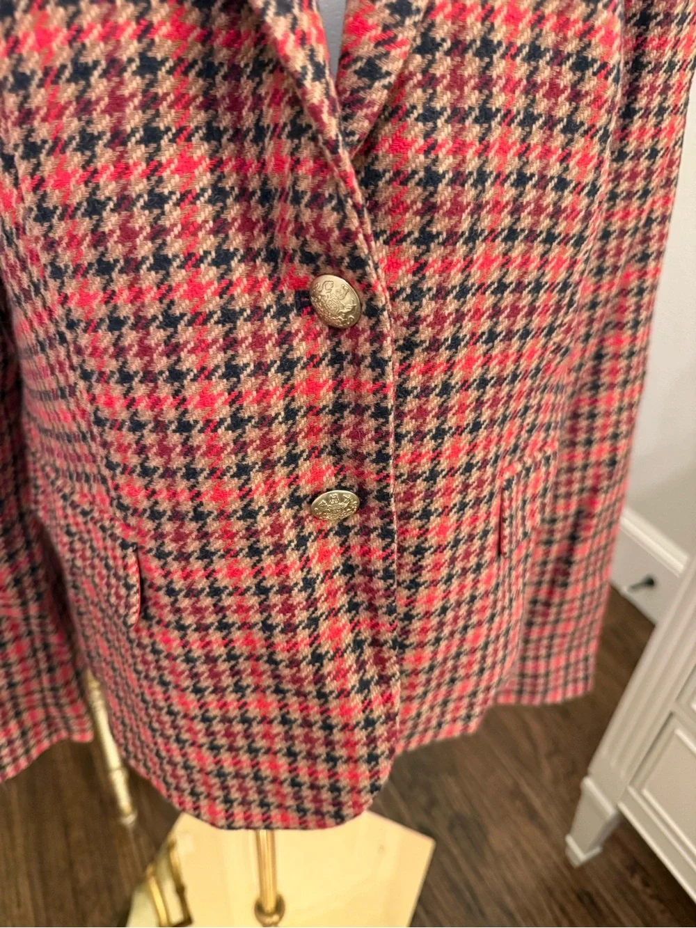 J. Crew Schoolboy Red and Tan Houndstooth Blazer L2